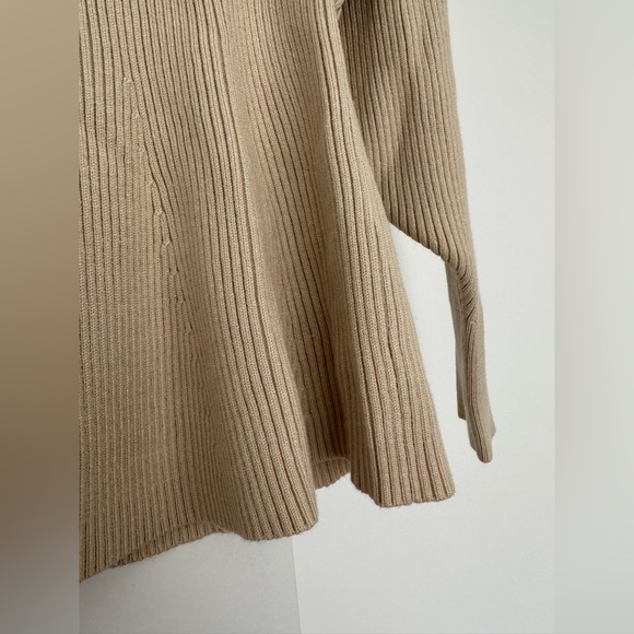 Zara Women's Beige Ribbed Peplum Sweater Top Square Neck Puff Sleeve Large - Picture 4 of 5